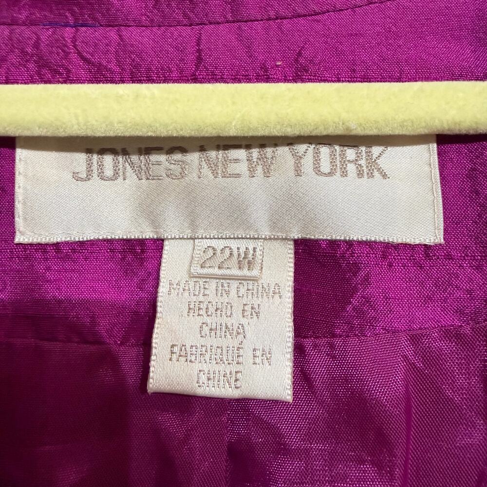 Jones New York Silk Blazer Fuchsia Shantung Jacket 90s Classic Tailored 22W - Picture 2 of 3